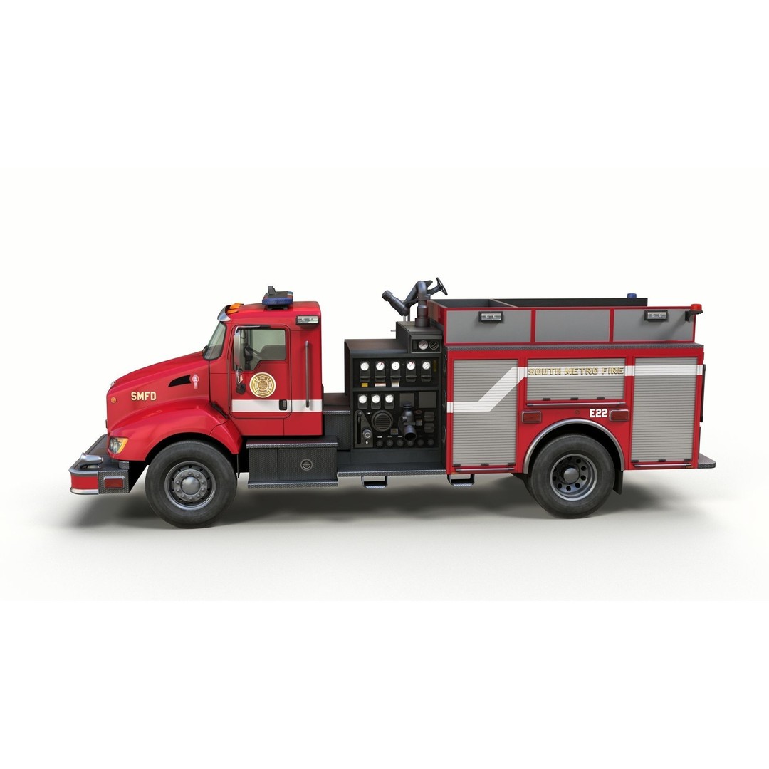 Kenworth T370 Firetruck 3D Model – Low Poly Game Ready Asset, FBX - View 10