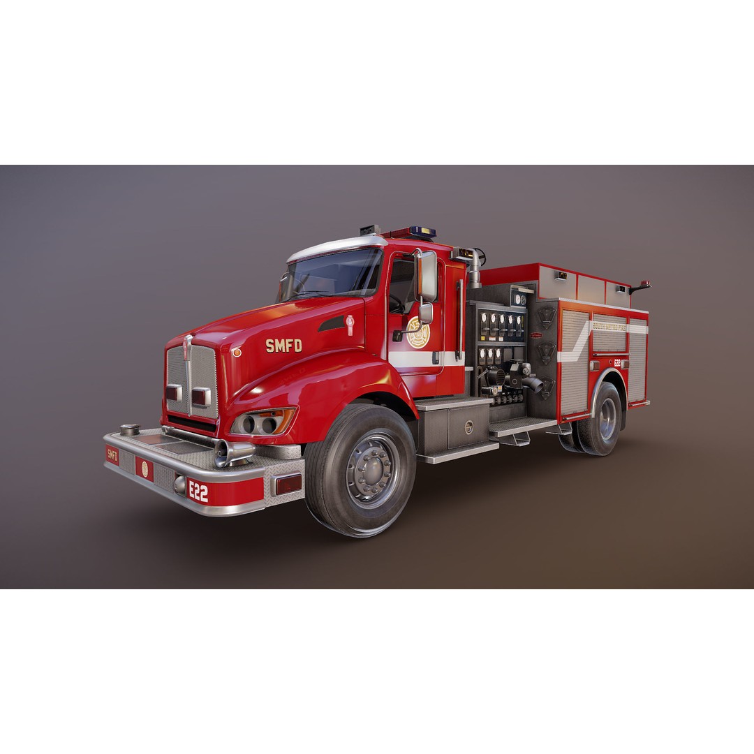 Kenworth T370 Firetruck 3D Model – Low Poly Game Ready Asset, FBX - View 19