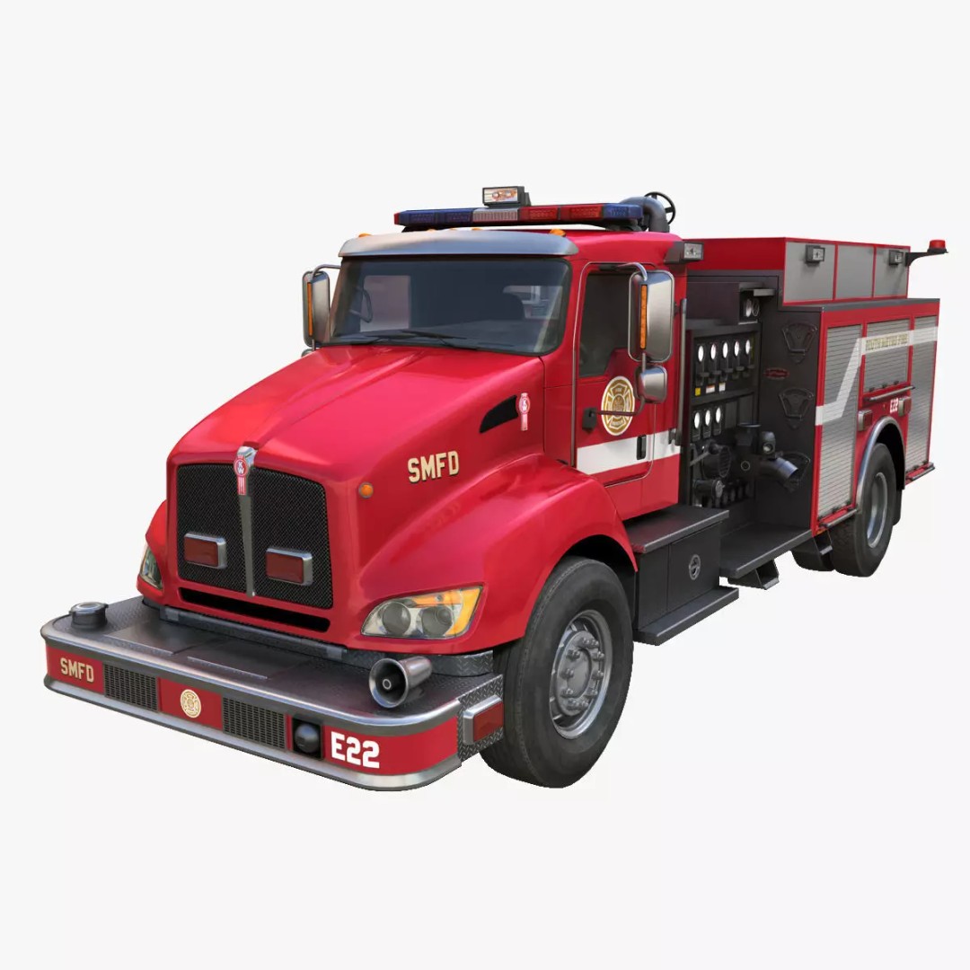 Kenworth T370 Firetruck 3D Model – Low Poly Game Ready Asset, FBX - View 2