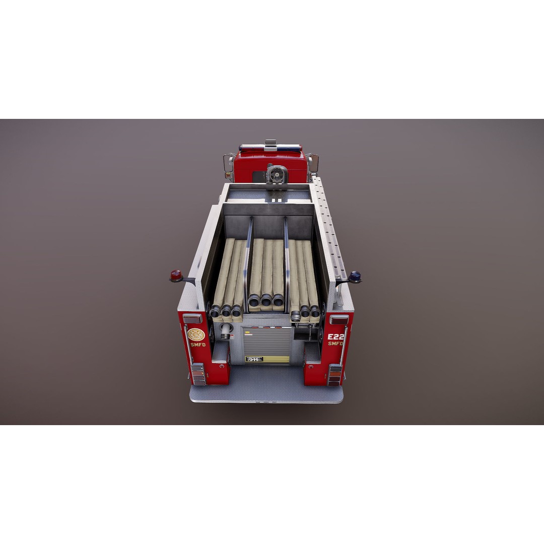 Kenworth T370 Firetruck 3D Model – Low Poly Game Ready Asset, FBX - View 24