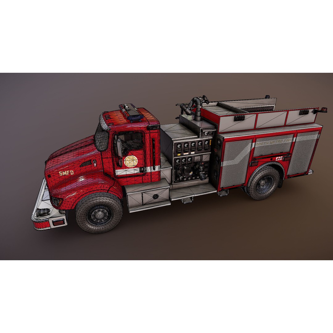 Kenworth T370 Firetruck 3D Model – Low Poly Game Ready Asset, FBX - View 26