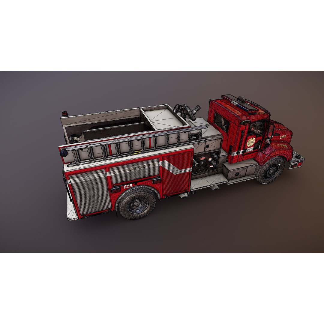 Kenworth T370 Firetruck 3D Model – Low Poly Game Ready Asset, FBX - View 27