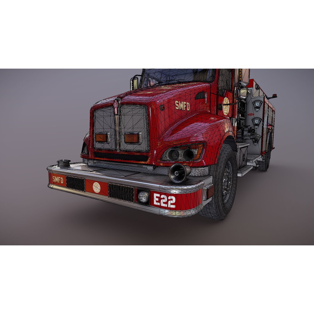 Kenworth T370 Firetruck 3D Model – Low Poly Game Ready Asset, FBX - View 28