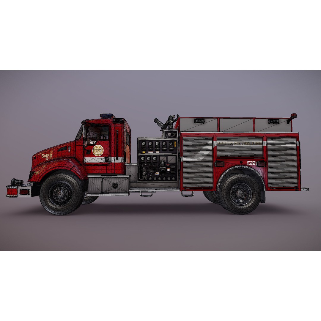 Kenworth T370 Firetruck 3D Model – Low Poly Game Ready Asset, FBX - View 29