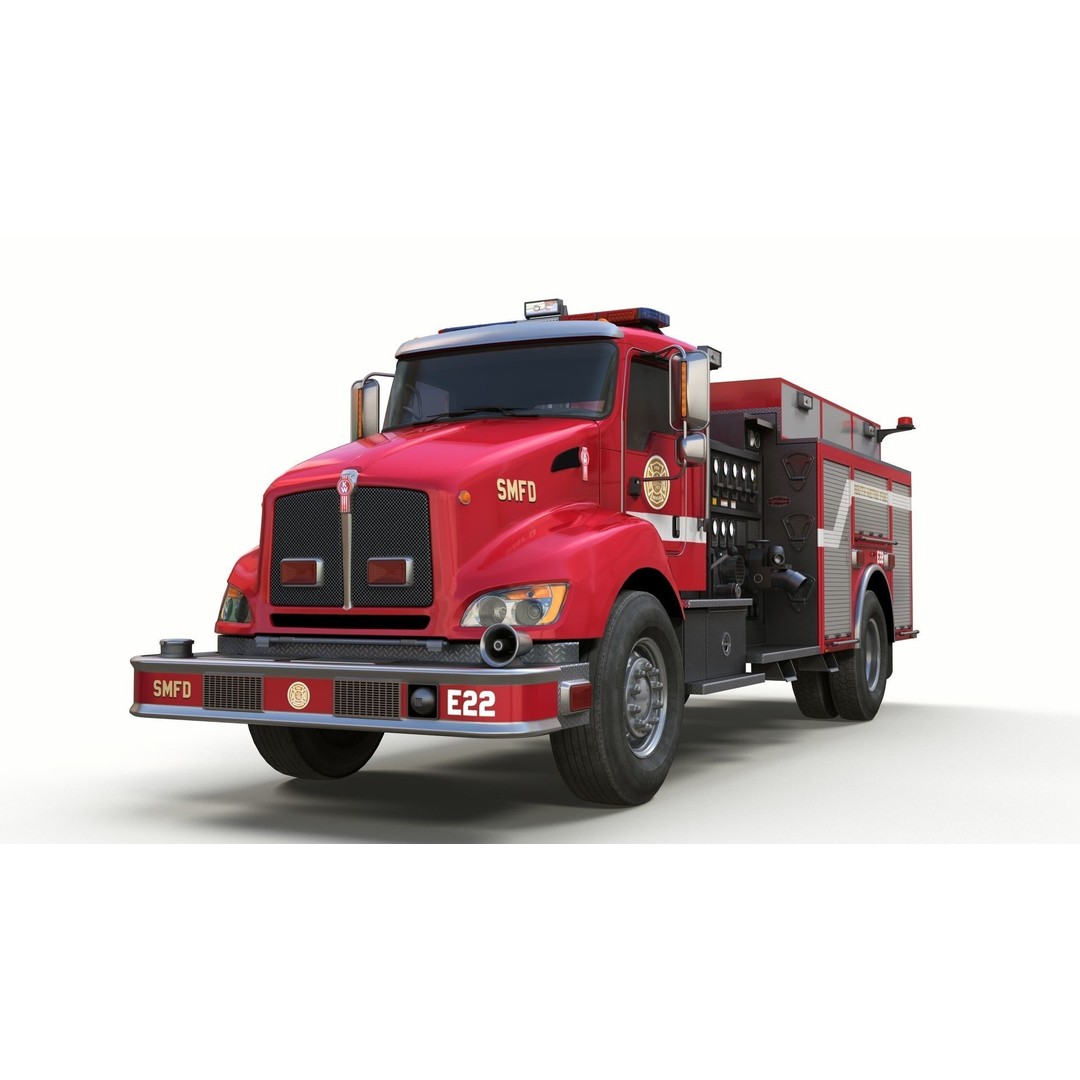 Kenworth T370 Firetruck 3D Model – Low Poly Game Ready Asset, FBX - View 3