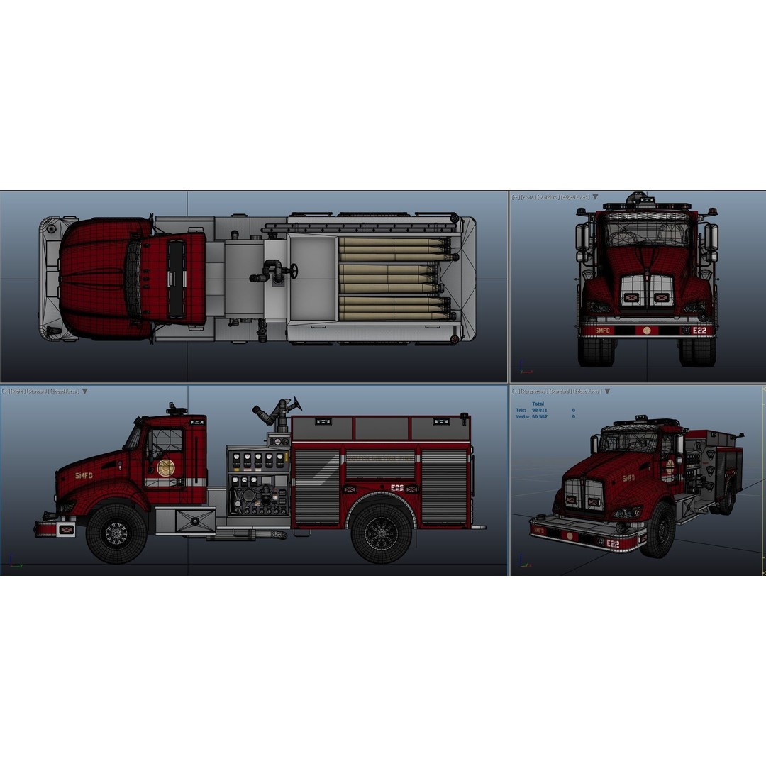 Kenworth T370 Firetruck 3D Model – Low Poly Game Ready Asset, FBX - View 39