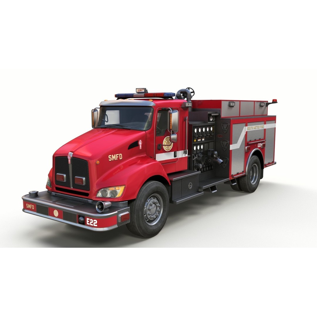 Kenworth T370 Firetruck 3D Model – Low Poly Game Ready Asset, FBX - View 4
