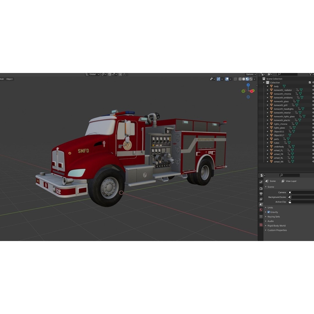 Kenworth T370 Firetruck 3D Model – Low Poly Game Ready Asset, FBX - View 40