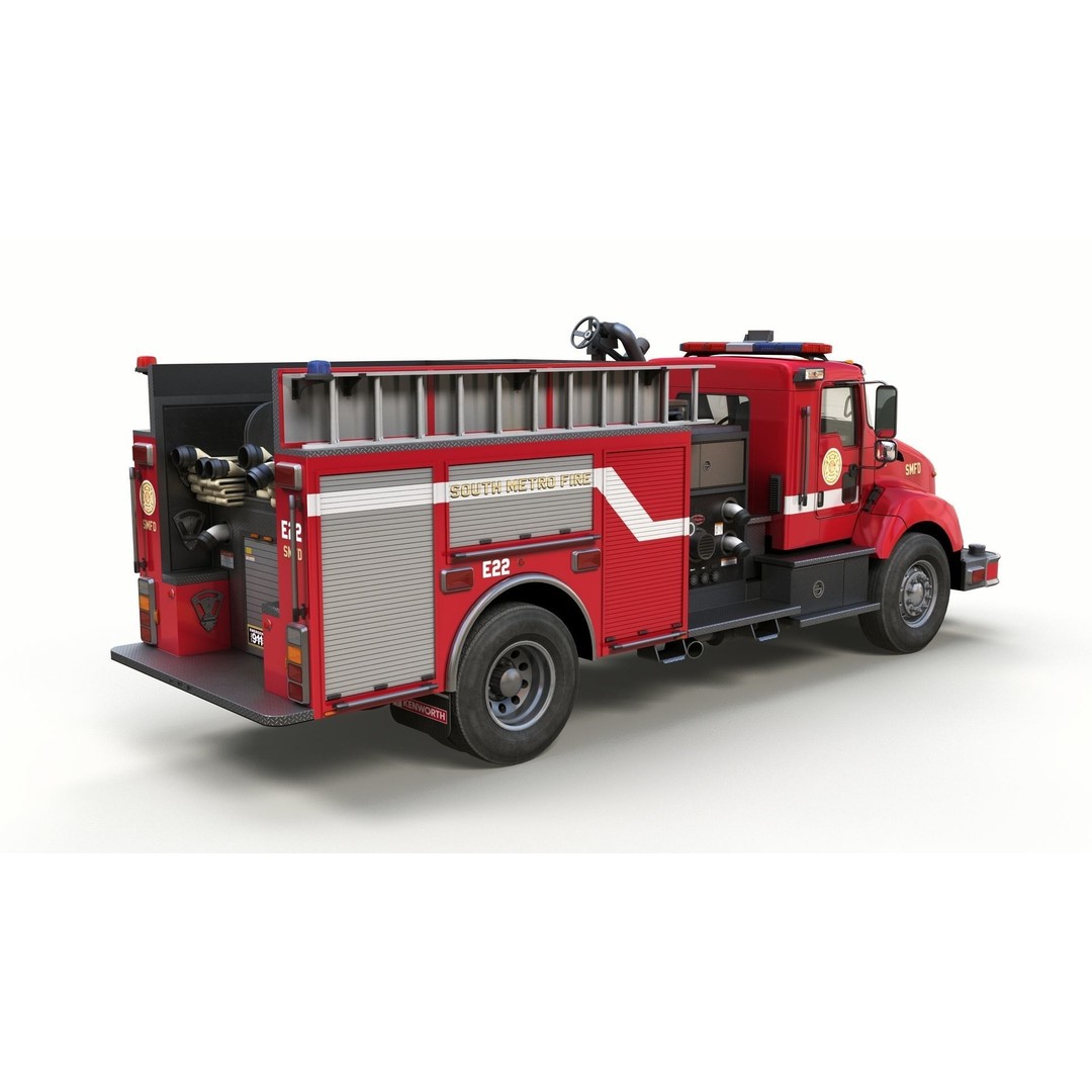 Kenworth T370 Firetruck 3D Model – Low Poly Game Ready Asset, FBX - View 7