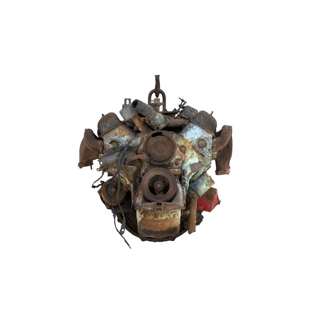 Old Rusty Y-Block V8 Engine 3D Model – Photogrammetry Scanned, FBX - View 15