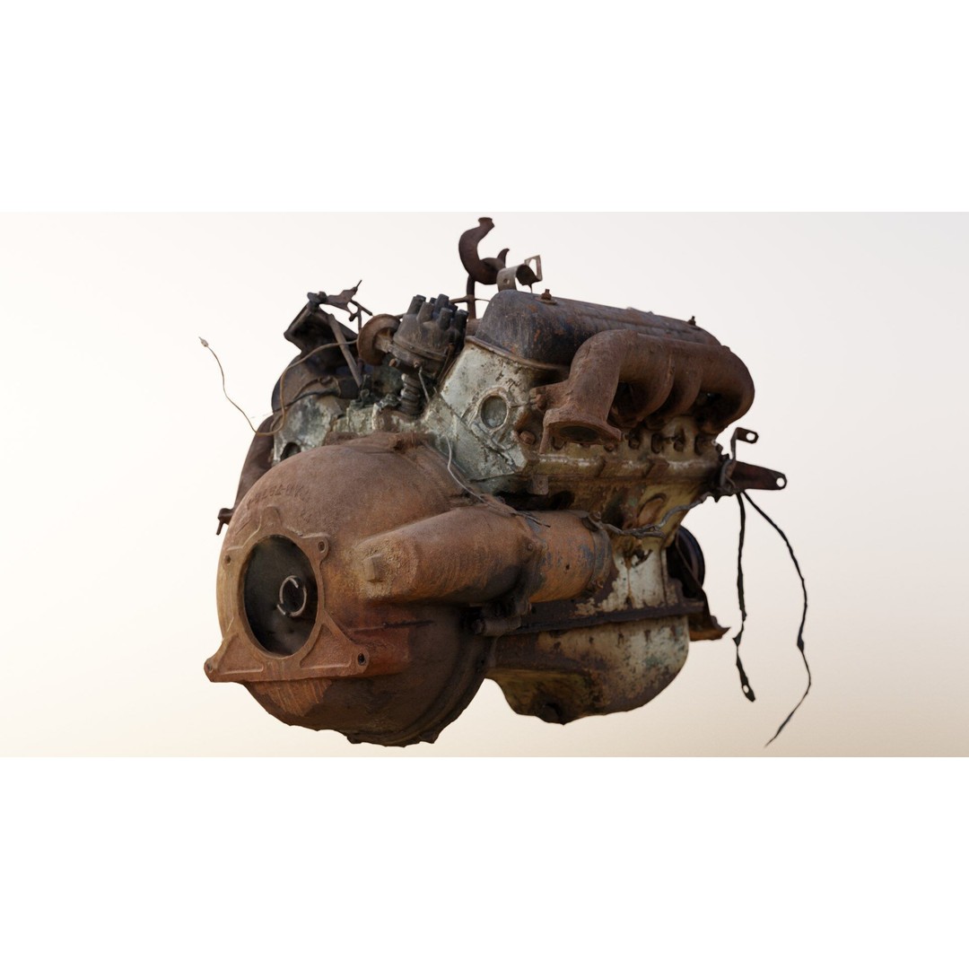 Old Rusty Y-Block V8 Engine 3D Model – Photogrammetry Scanned, FBX - View 3