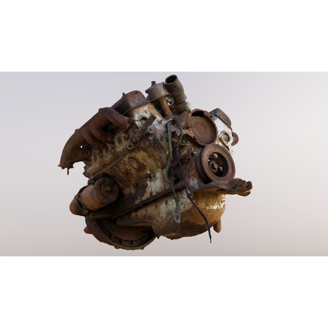 Old Rusty Y-Block V8 Engine 3D Model – Photogrammetry Scanned, FBX - View 5