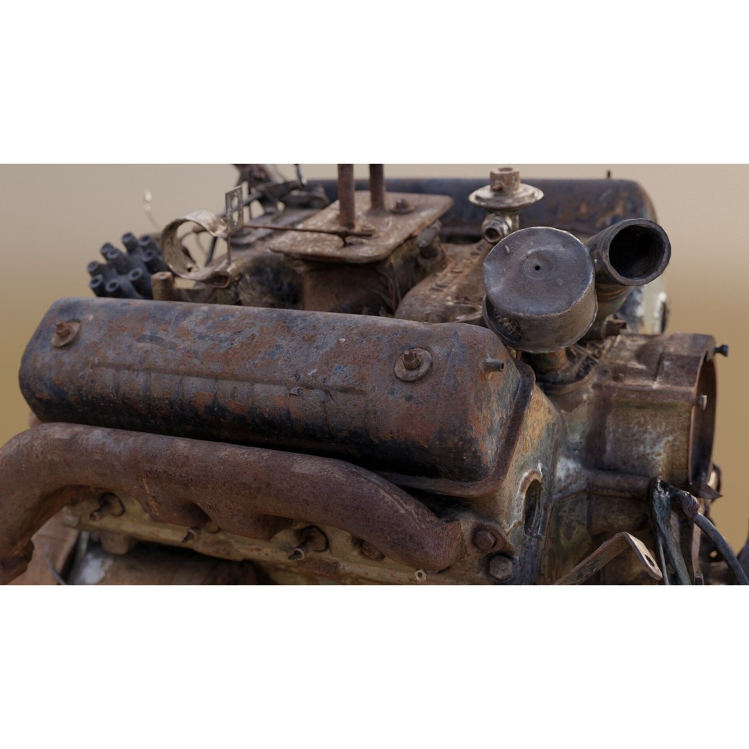 Old Rusty Y-Block V8 Engine 3D Model – Photogrammetry Scanned, FBX - View 6