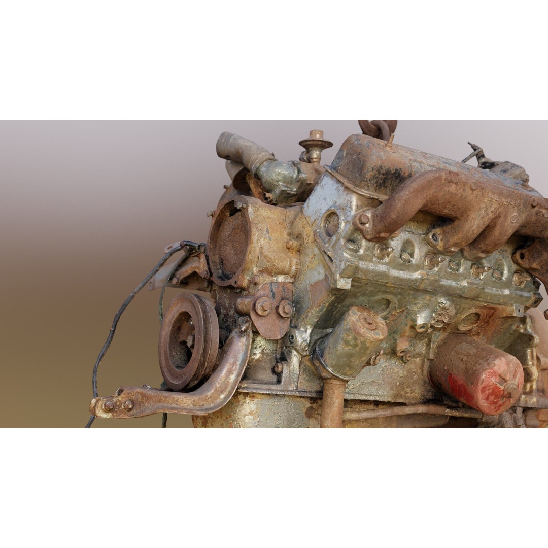 Old Rusty Y-Block V8 Engine 3D Model – Photogrammetry Scanned, FBX - View 7
