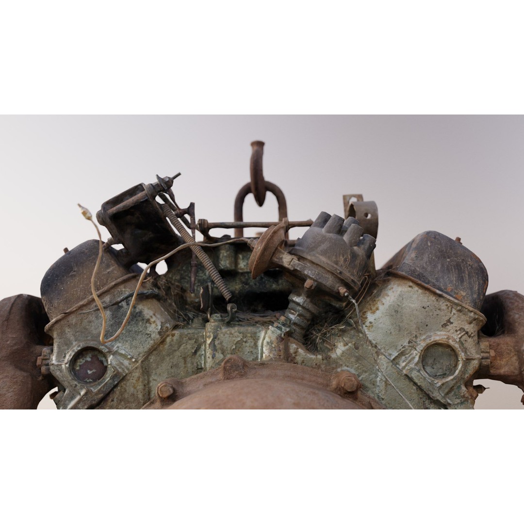 Old Rusty Y-Block V8 Engine 3D Model – Photogrammetry Scanned, FBX - View 9