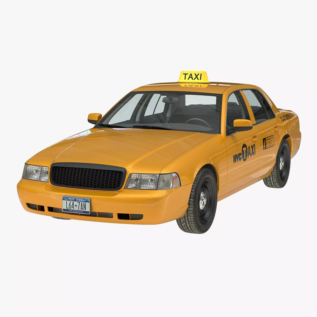 Generic Yellow Taxi 3D Model – Classic Car Interior, PBR Textures - View 2