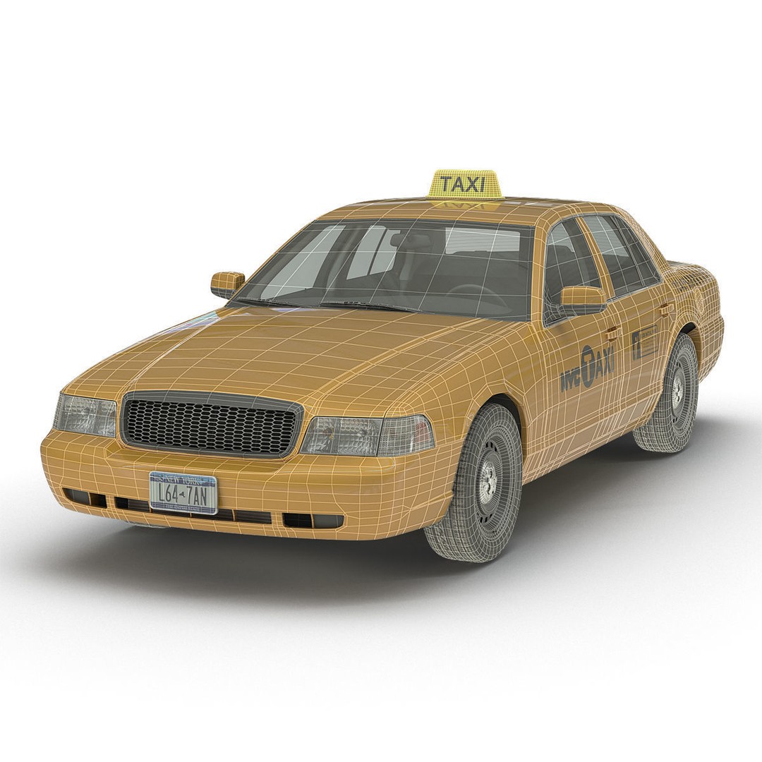 Generic Yellow Taxi 3D Model – Classic Car Interior, PBR Textures - View 3