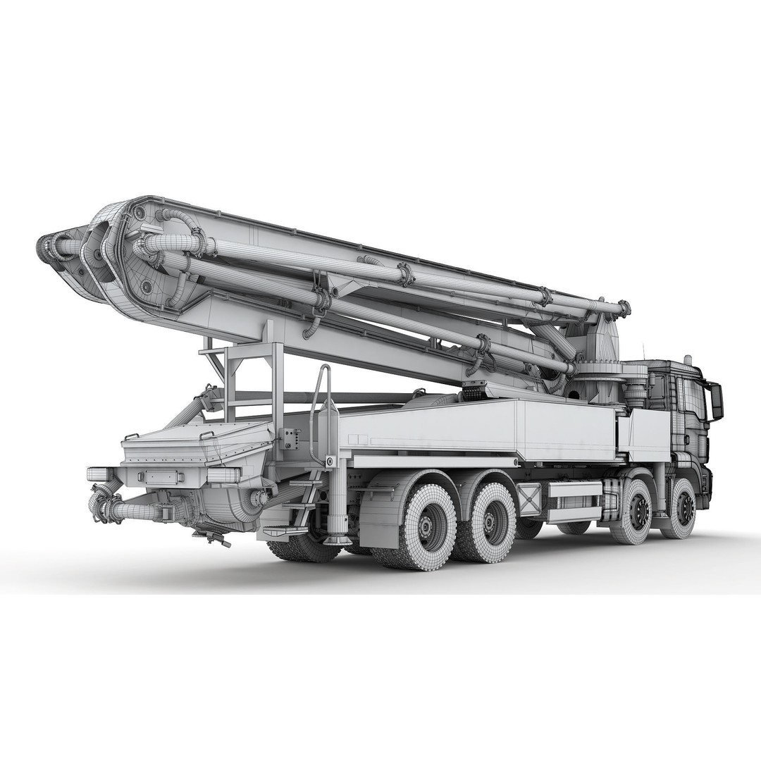 Concrete Pump Truck 3D Model – Realistic Industrial Vehicle, FBX, OBJ