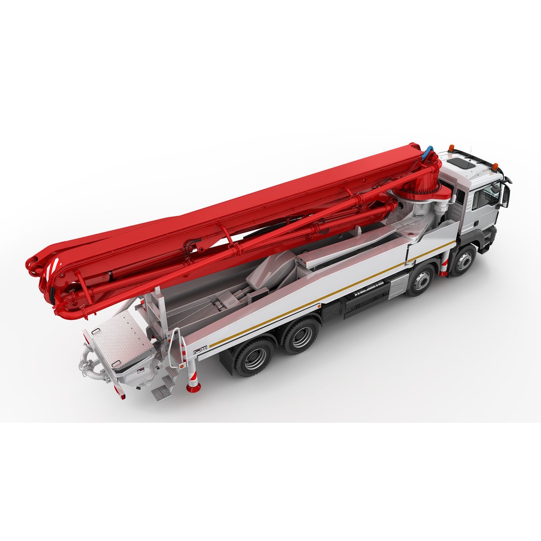 Concrete Pump Truck 3D Model – Realistic Industrial Vehicle, FBX, OBJ - View 11