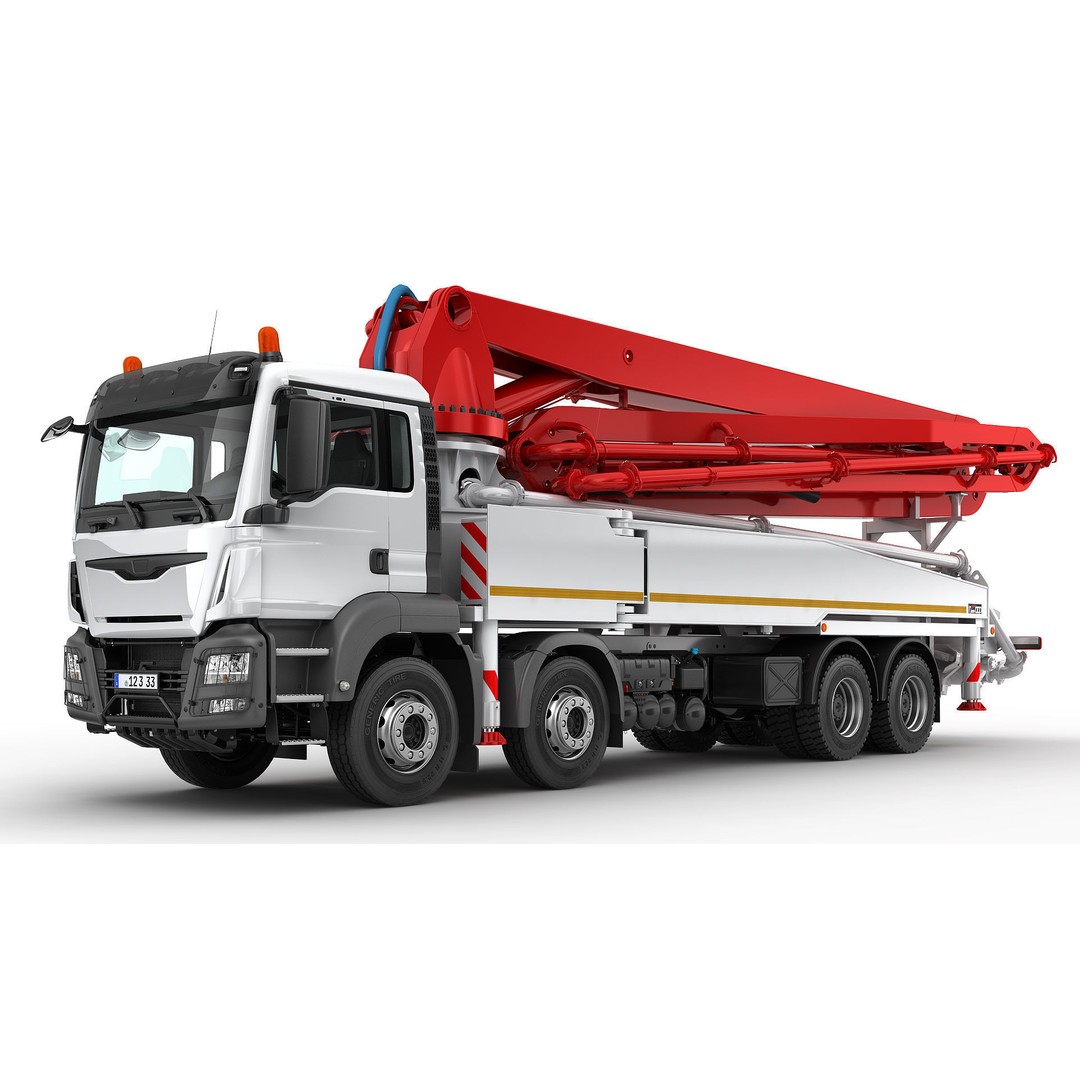 Concrete Pump Truck 3D Model – Realistic Industrial Vehicle, FBX, OBJ - View 13