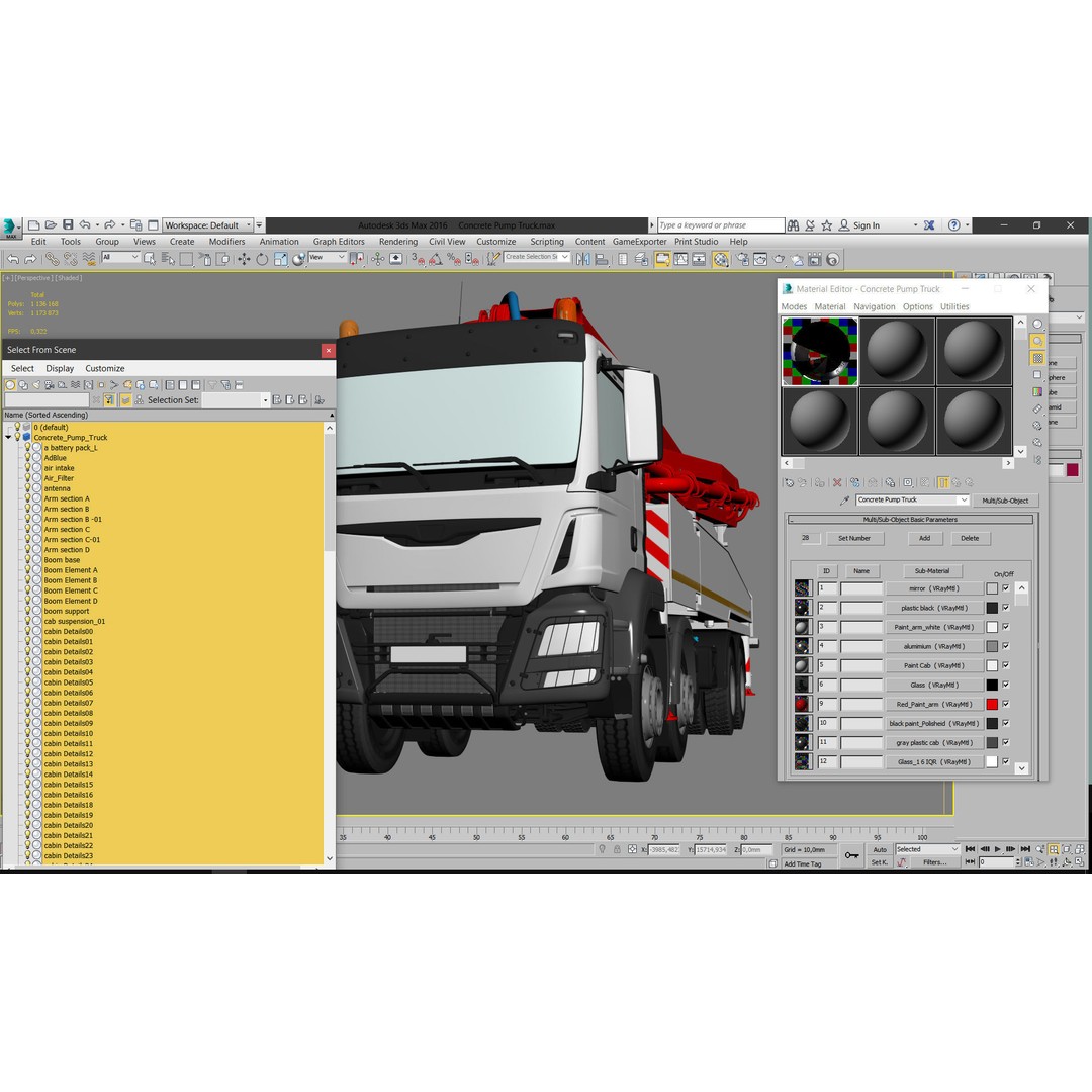 Concrete Pump Truck 3D Model – Realistic Industrial Vehicle, FBX, OBJ - View 17