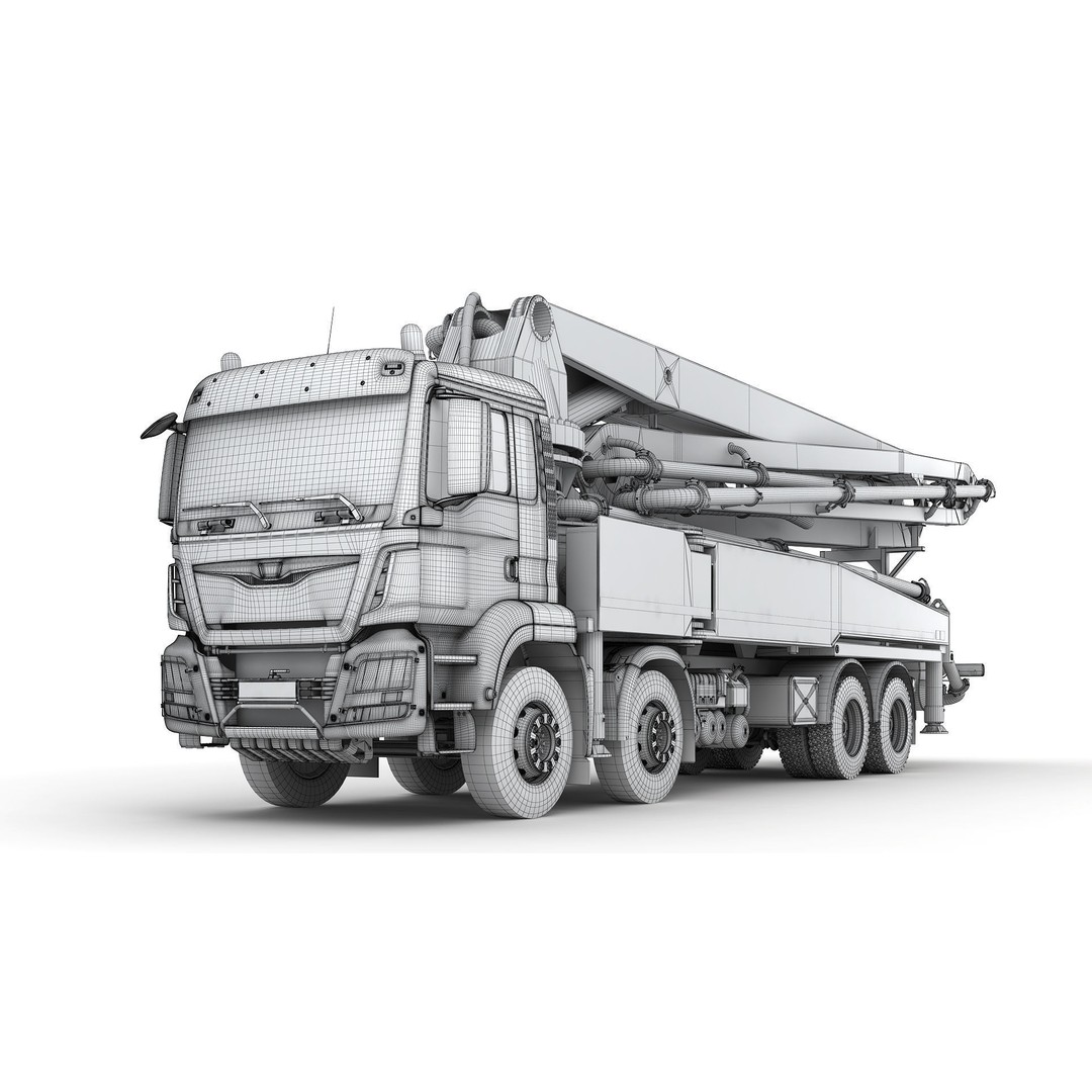 Concrete Pump Truck 3D Model – Realistic Industrial Vehicle, FBX, OBJ - View 19
