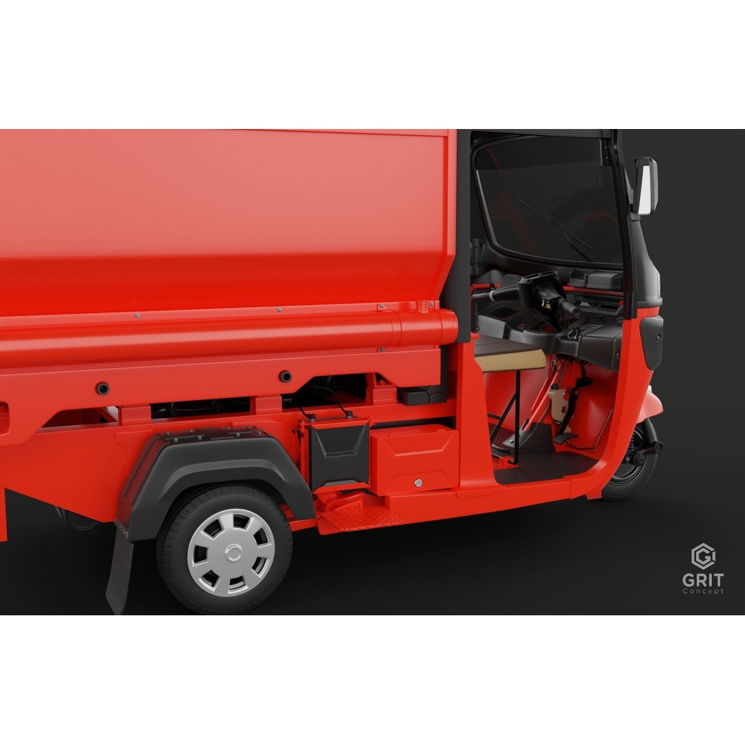 Tricycle 3D Model – Low Poly Rickshaw with PBR Textures - View 23