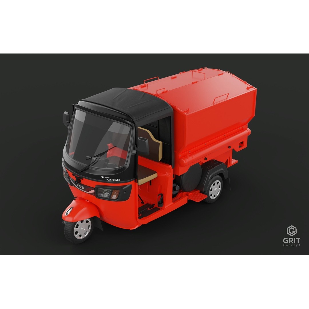 Tricycle 3D Model – Low Poly Rickshaw with PBR Textures - View 29