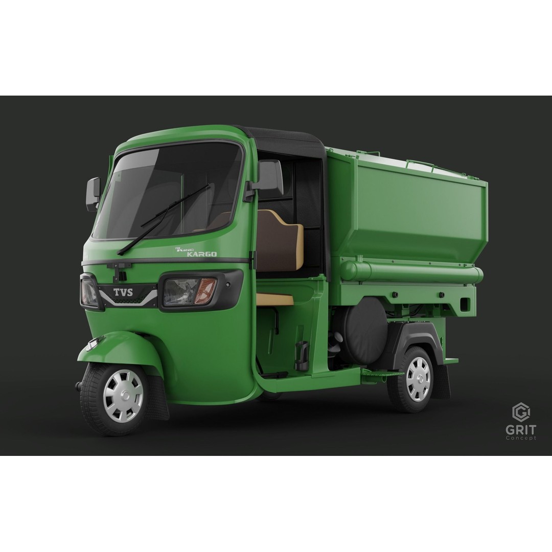 Tricycle 3D Model – Low Poly Rickshaw with PBR Textures - View 3