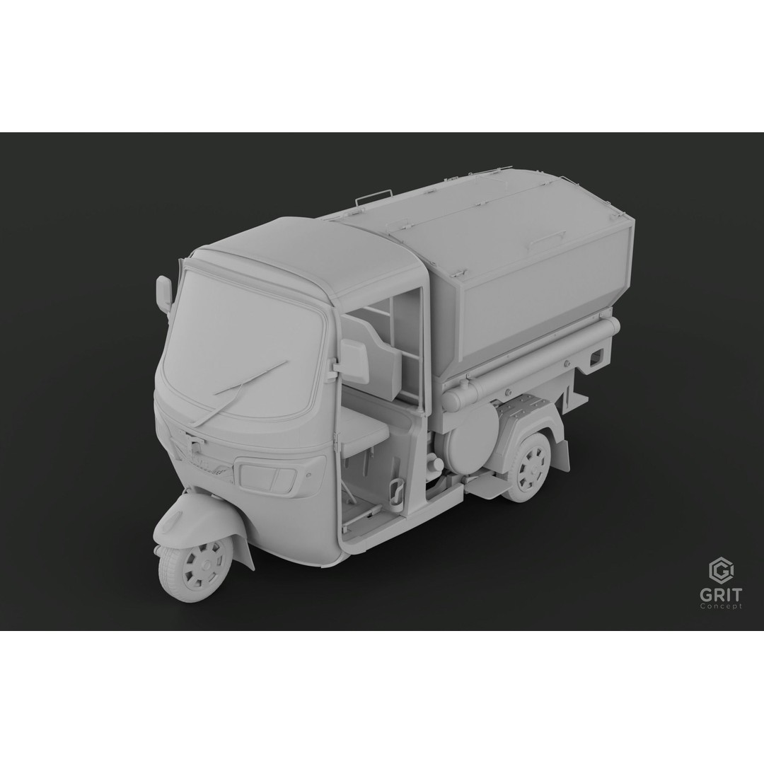 Tricycle 3D Model – Low Poly Rickshaw with PBR Textures - View 30