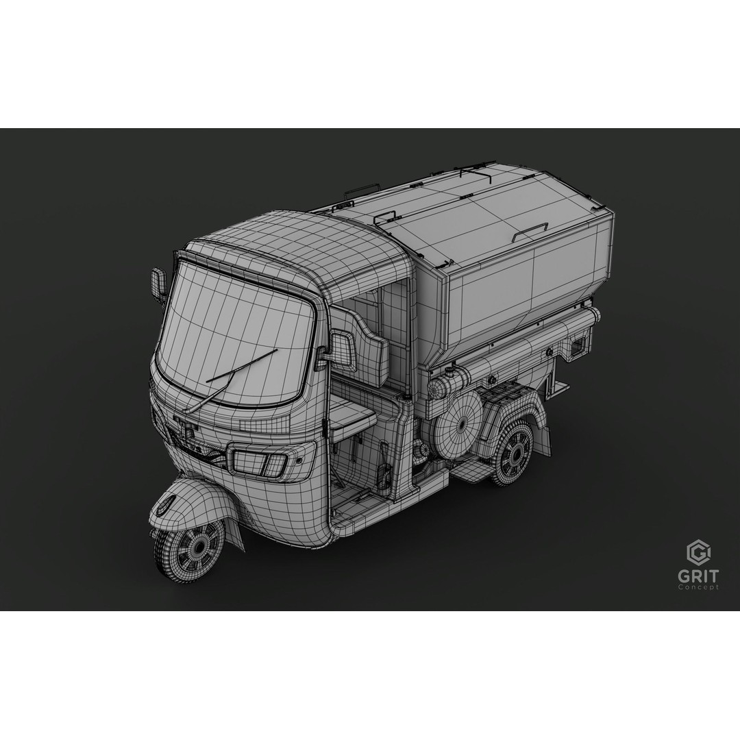 Tricycle 3D Model – Low Poly Rickshaw with PBR Textures - View 31