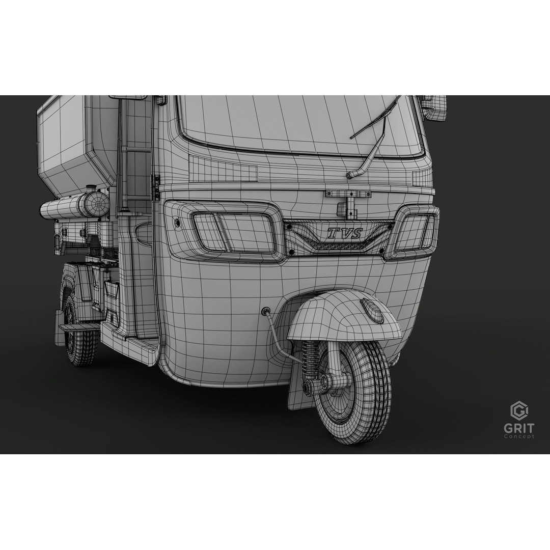 Tricycle 3D Model – Low Poly Rickshaw with PBR Textures - View 34