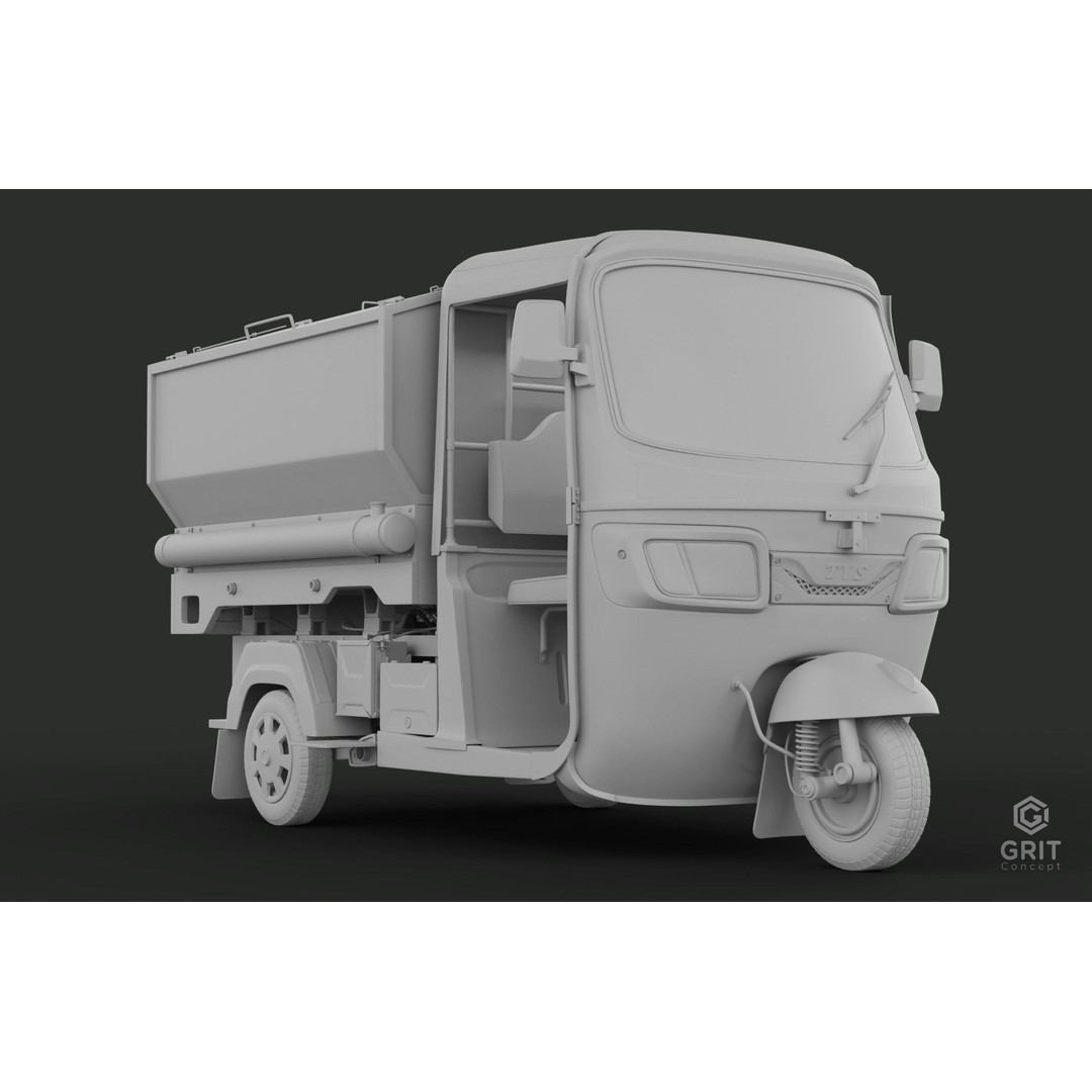 Tricycle 3D Model – Low Poly Rickshaw with PBR Textures - View 36