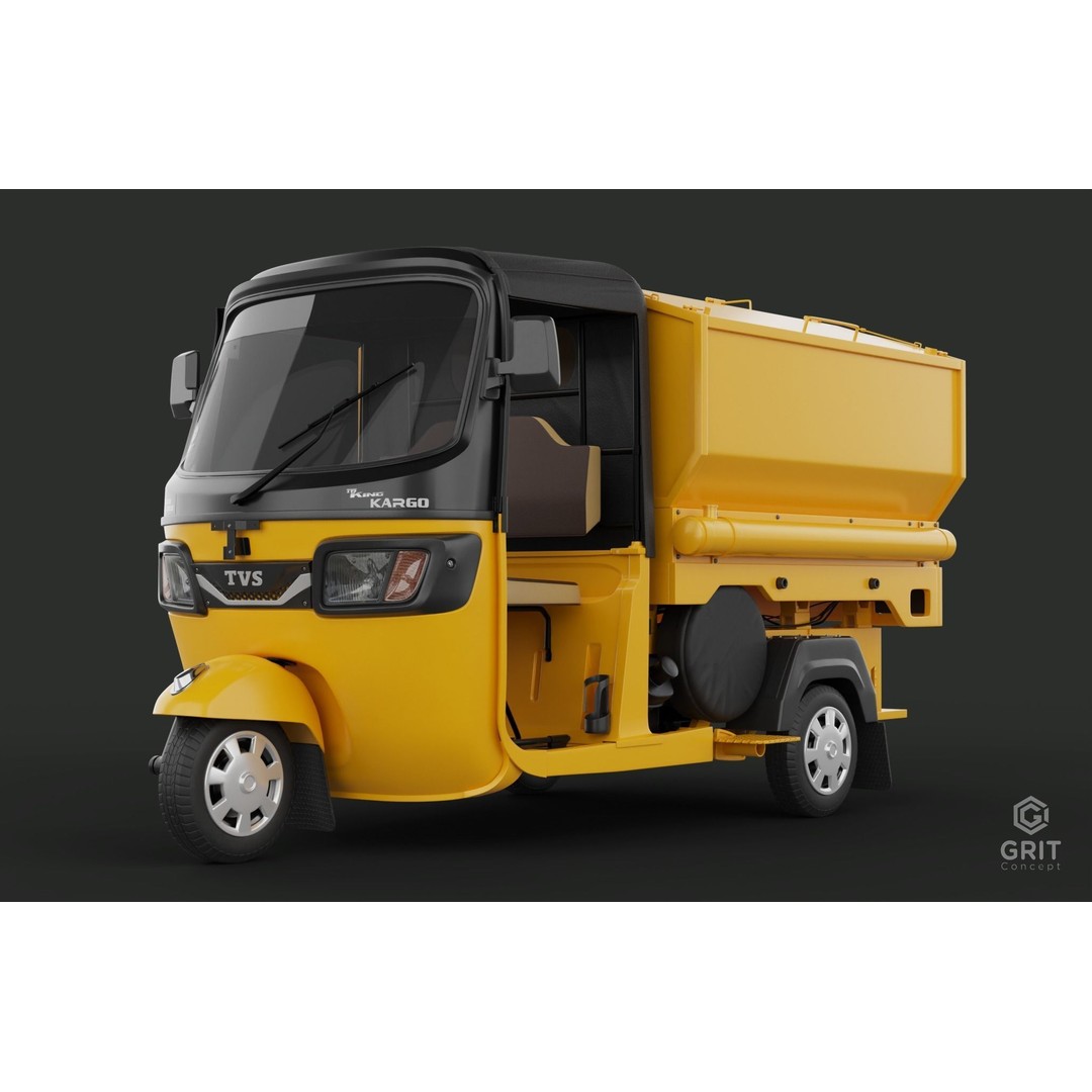 Tricycle 3D Model – Low Poly Rickshaw with PBR Textures - View 4
