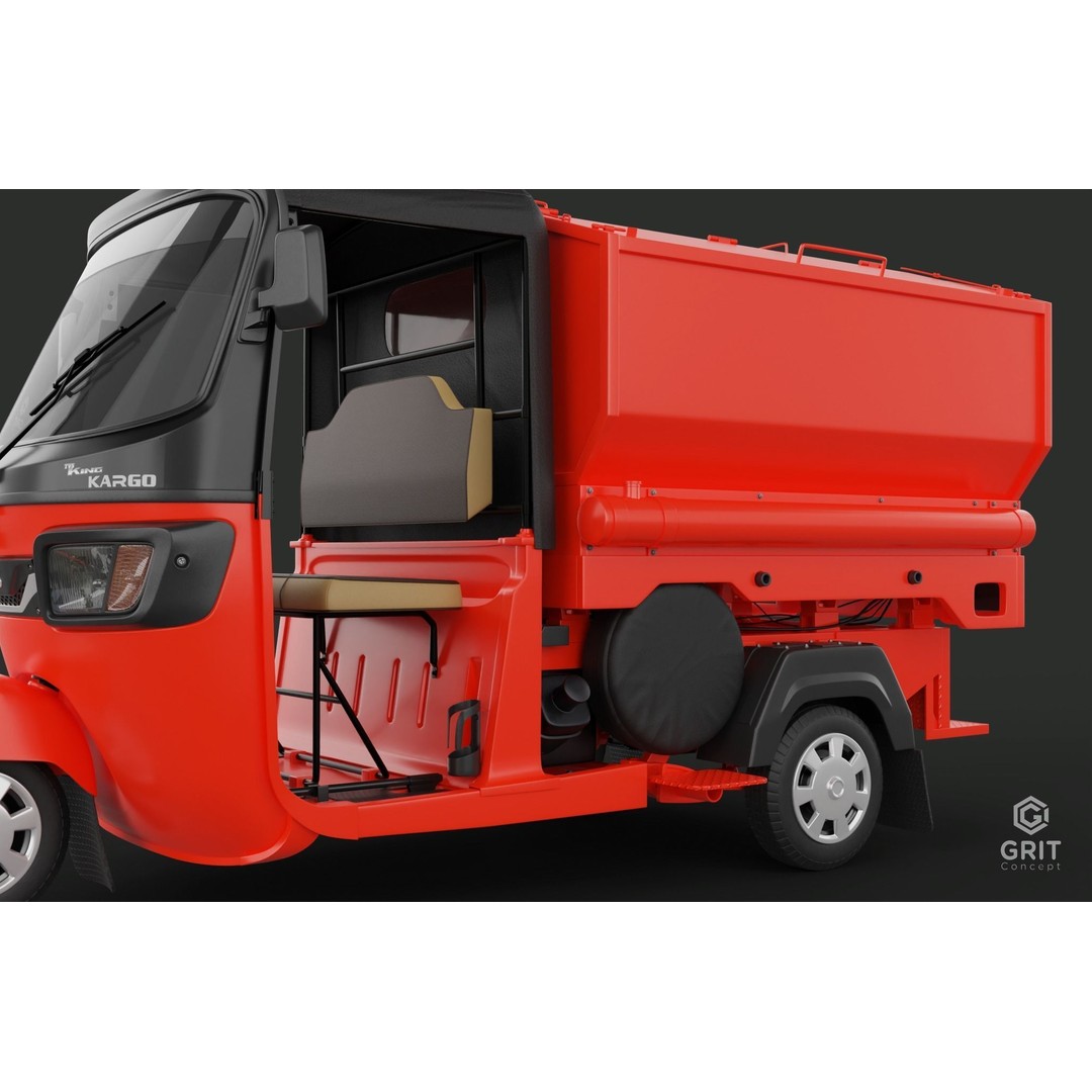 Tricycle 3D Model – Low Poly Rickshaw with PBR Textures - View 41