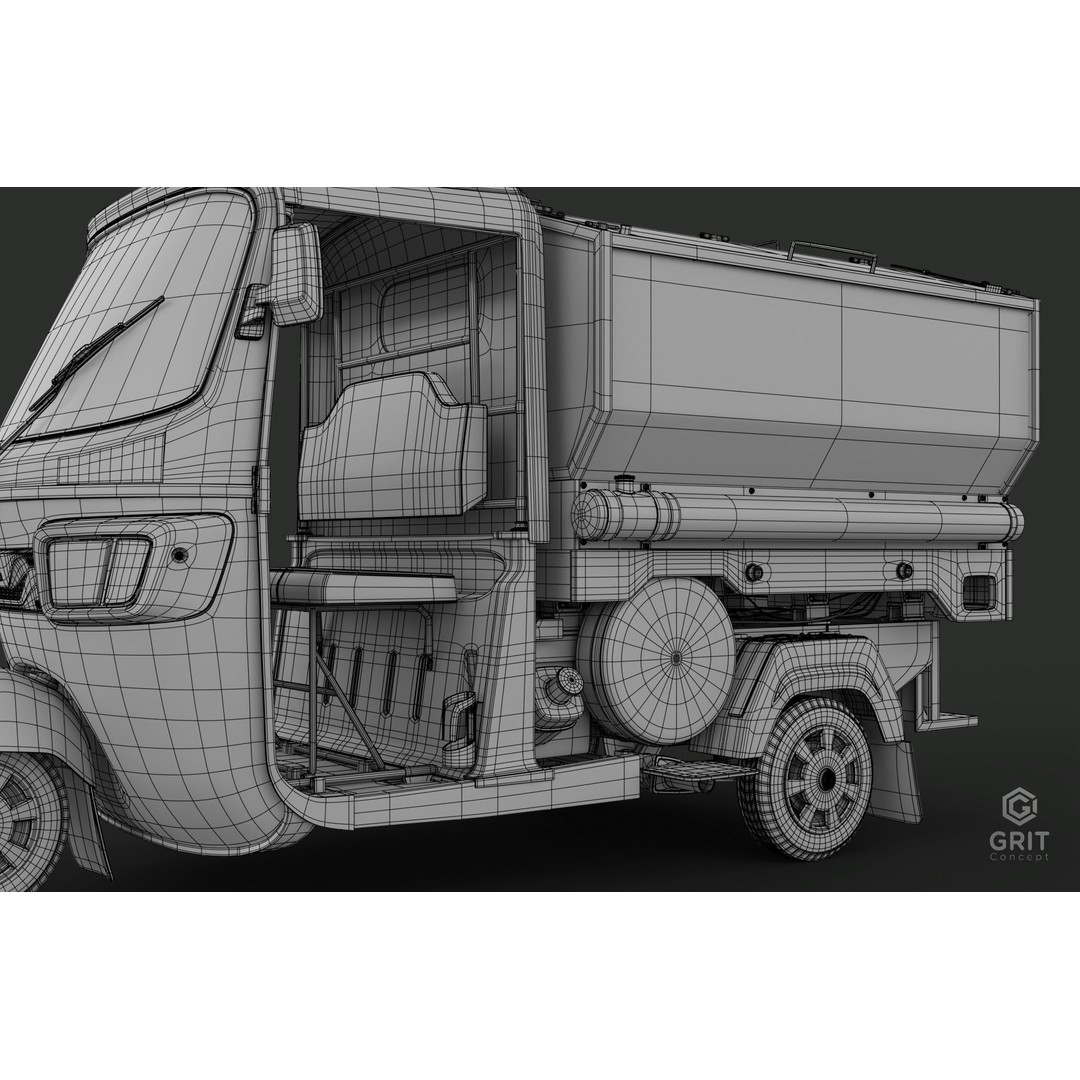 Tricycle 3D Model – Low Poly Rickshaw with PBR Textures - View 43