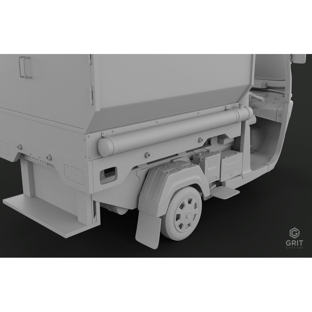Tricycle 3D Model – Low Poly Rickshaw with PBR Textures - View 45