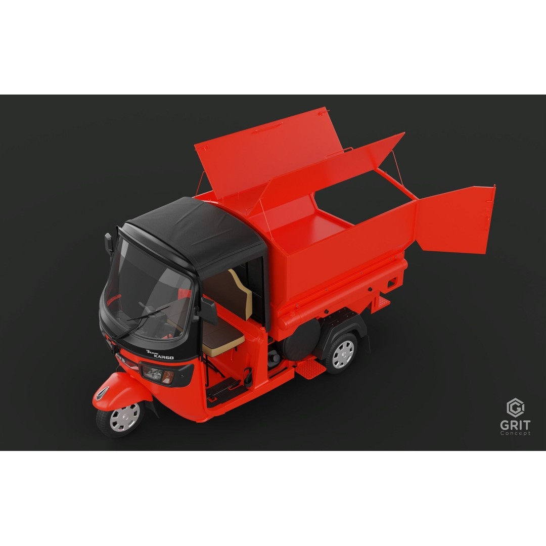 Tricycle 3D Model – Low Poly Rickshaw with PBR Textures - View 59