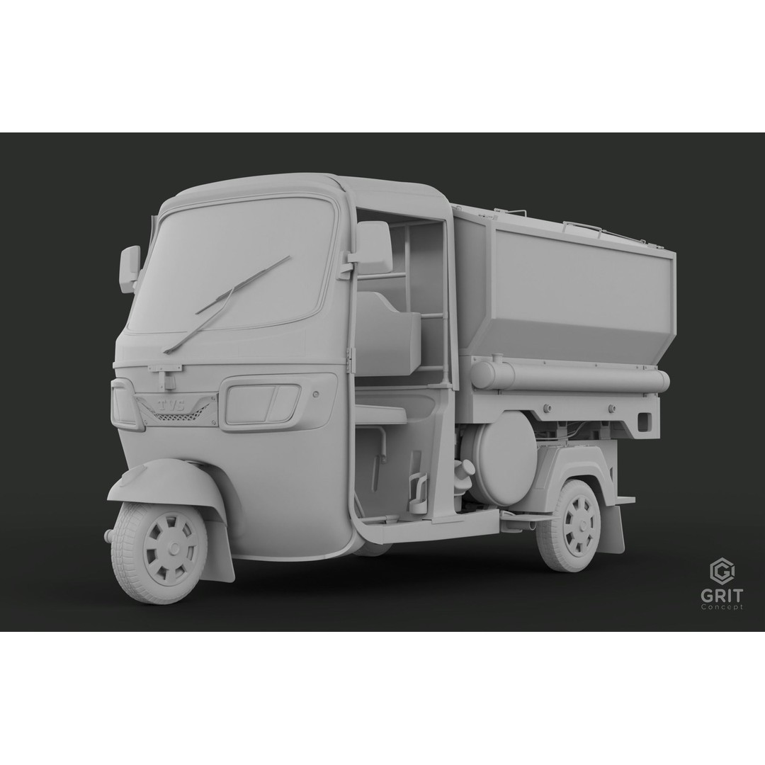Tricycle 3D Model – Low Poly Rickshaw with PBR Textures - View 6