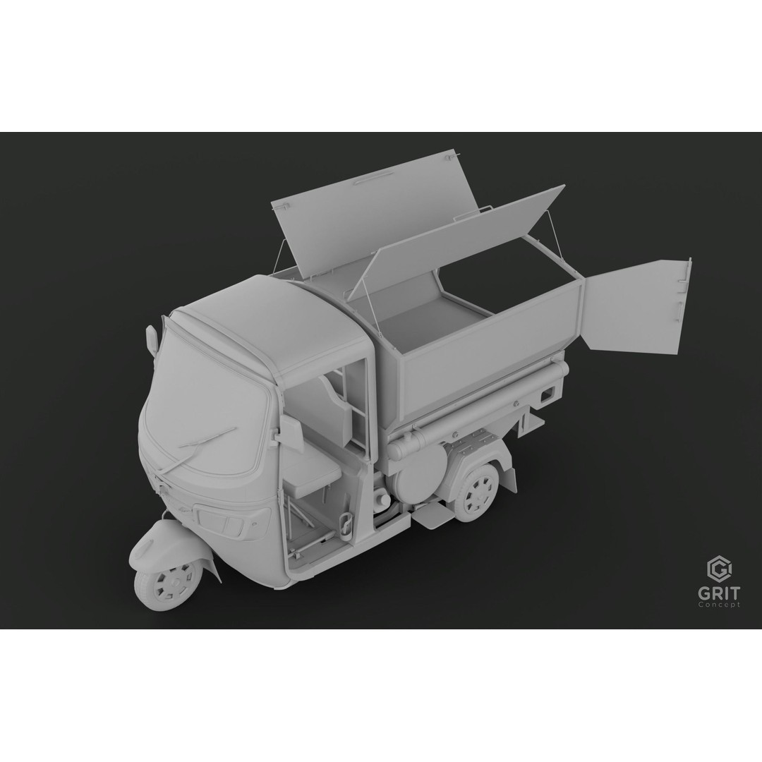 Tricycle 3D Model – Low Poly Rickshaw with PBR Textures - View 60
