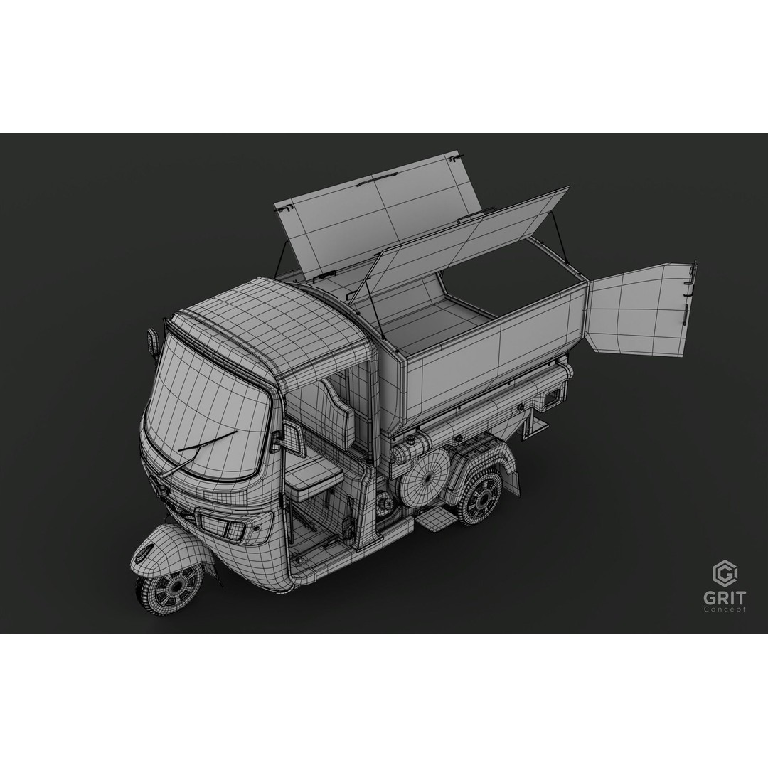 Tricycle 3D Model – Low Poly Rickshaw with PBR Textures - View 61