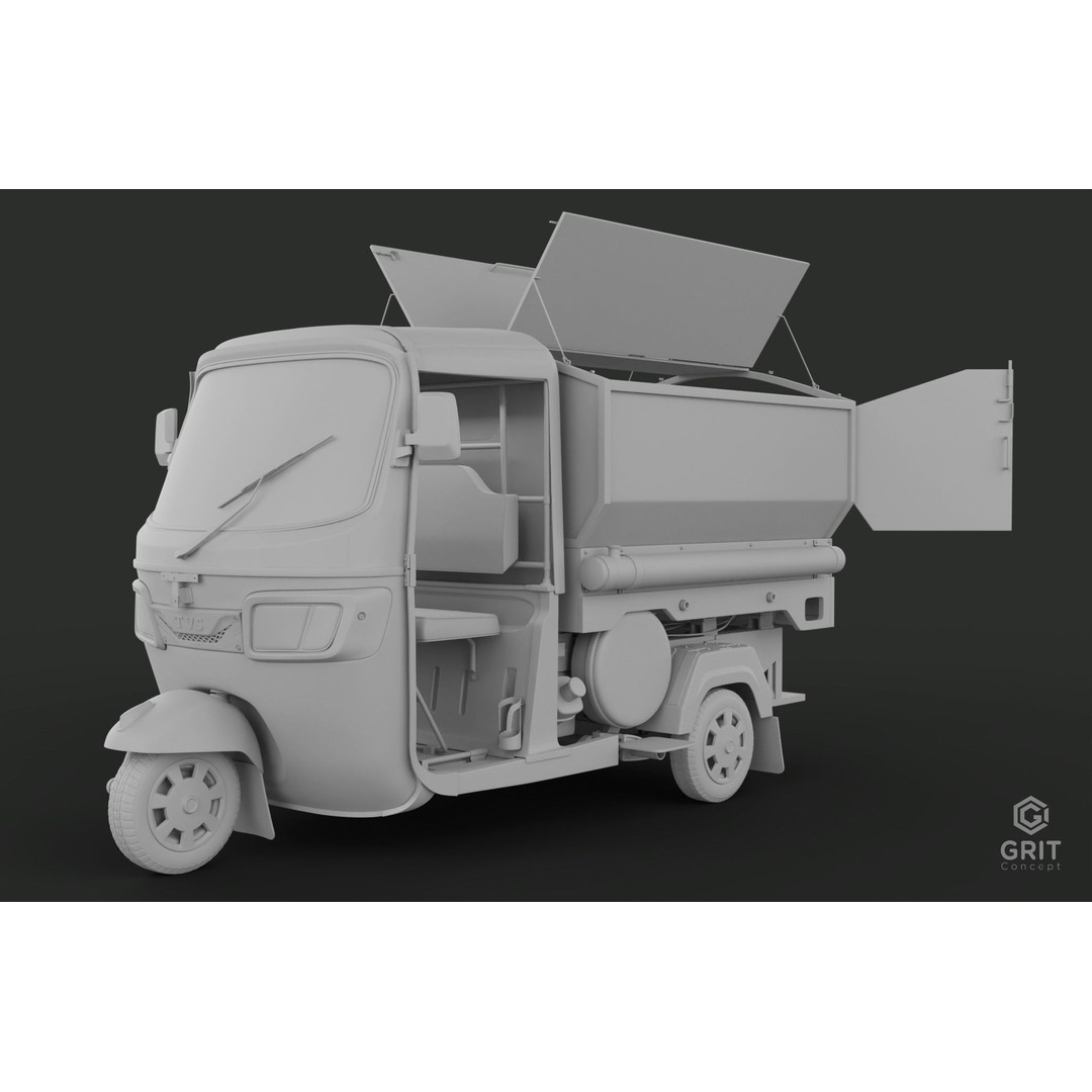Tricycle 3D Model – Low Poly Rickshaw with PBR Textures - View 66