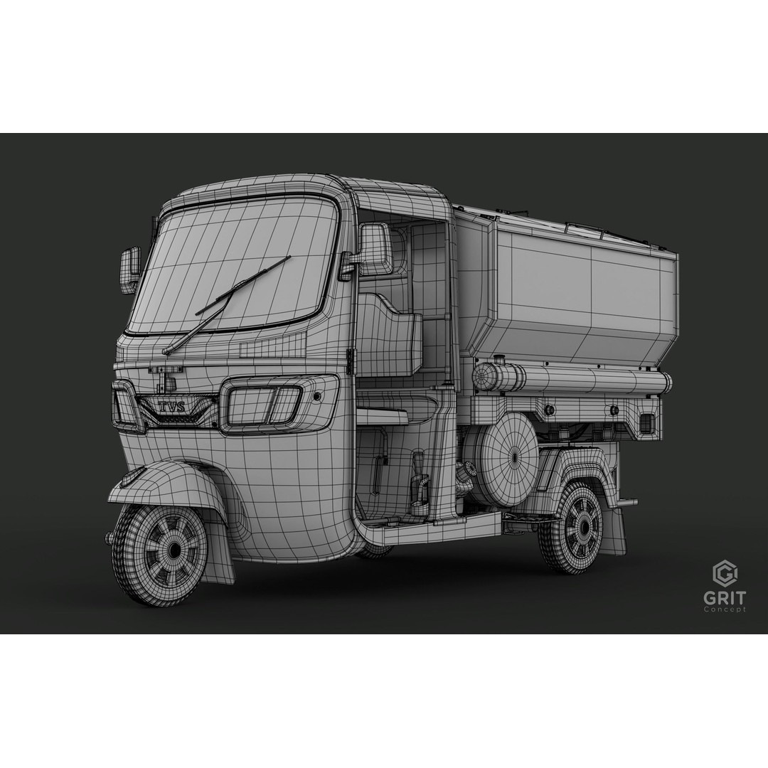 Tricycle 3D Model – Low Poly Rickshaw with PBR Textures - View 7