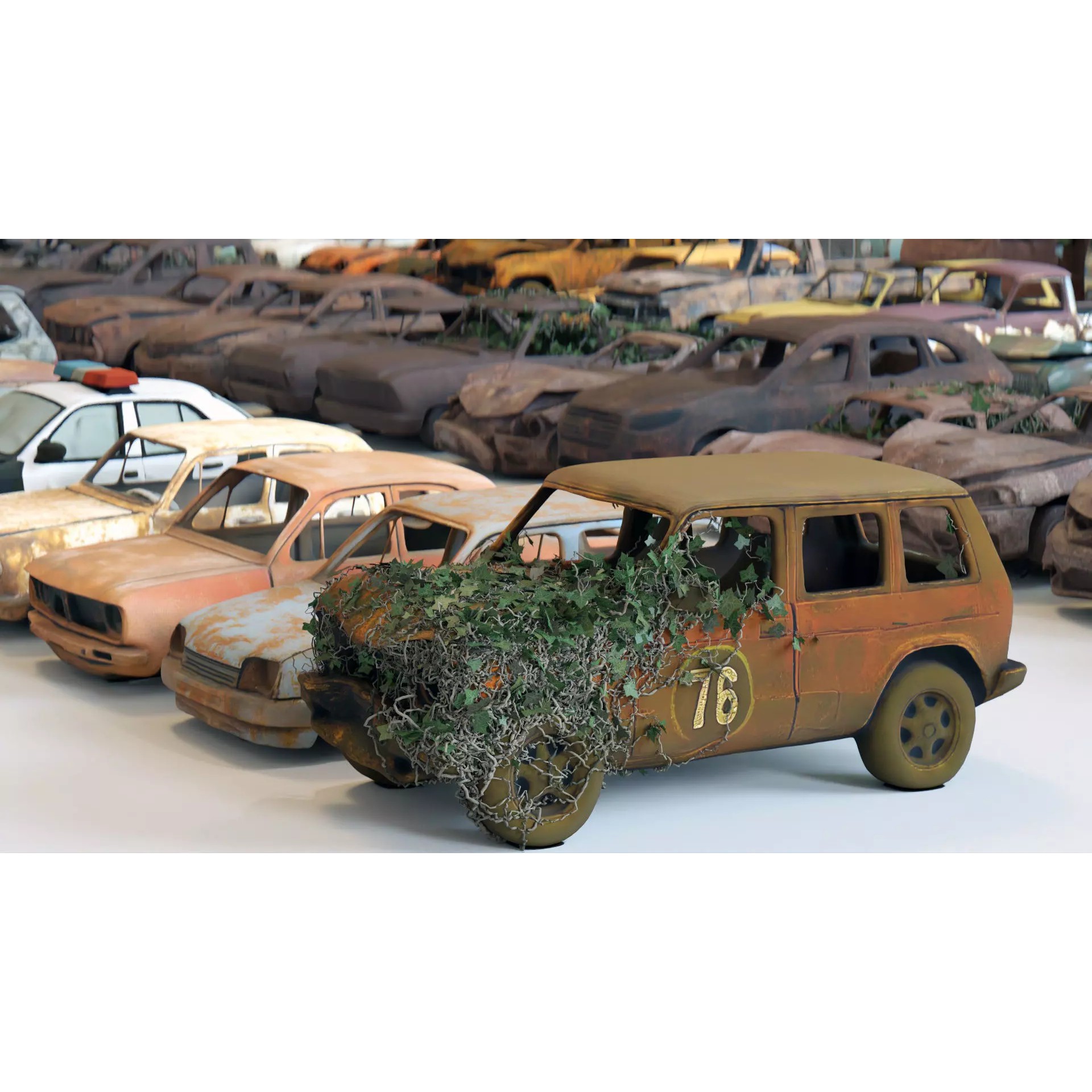 Old Abandoned Rusty Vehicles - Low-Poly Game-Ready 3D Model - View 10