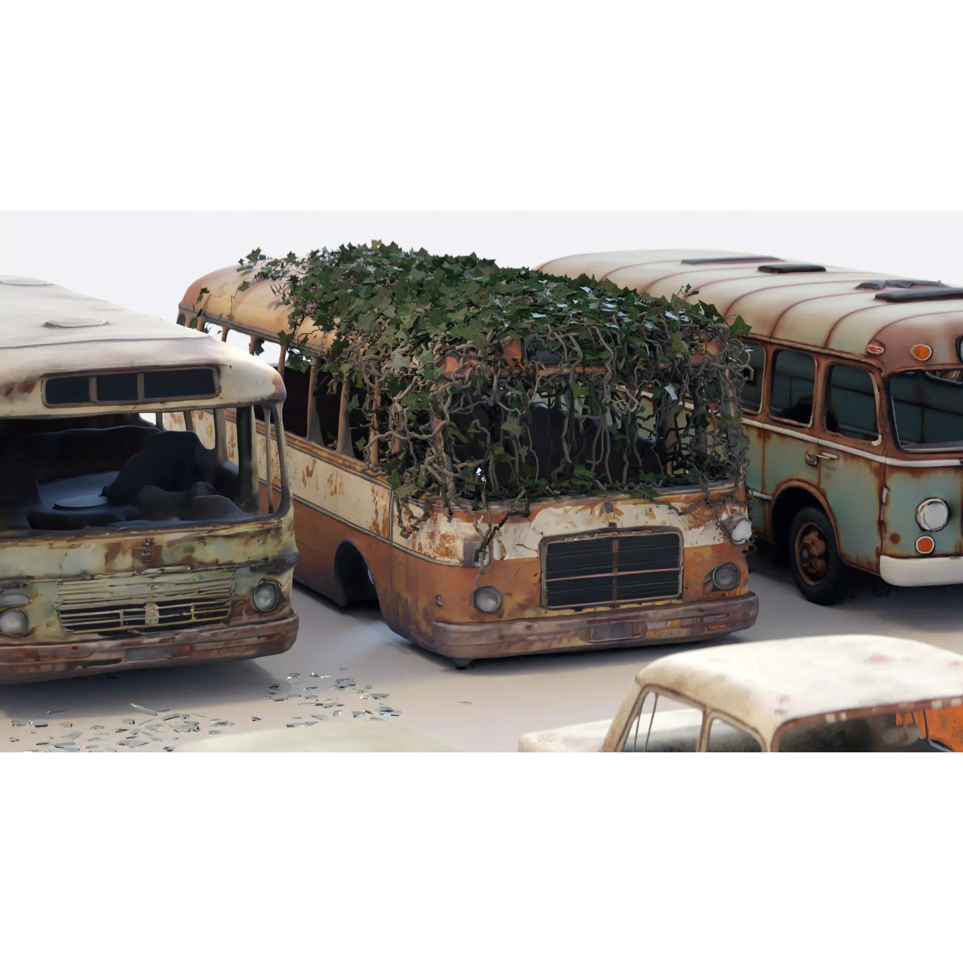 Old Abandoned Rusty Vehicles - Low-Poly Game-Ready 3D Model - View 11