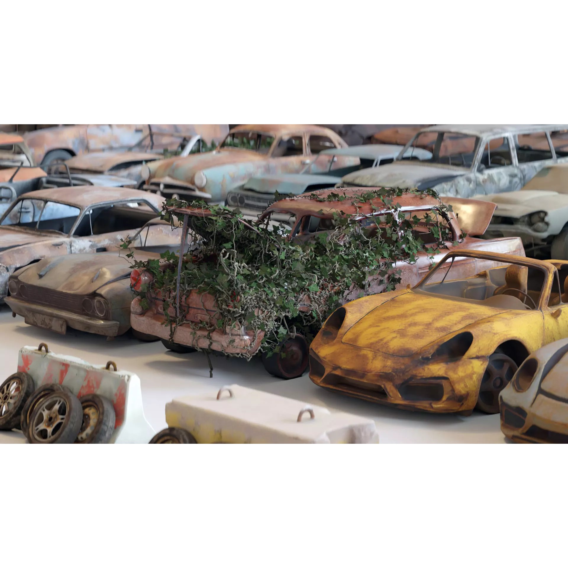 Old Abandoned Rusty Vehicles - Low-Poly Game-Ready 3D Model - View 13