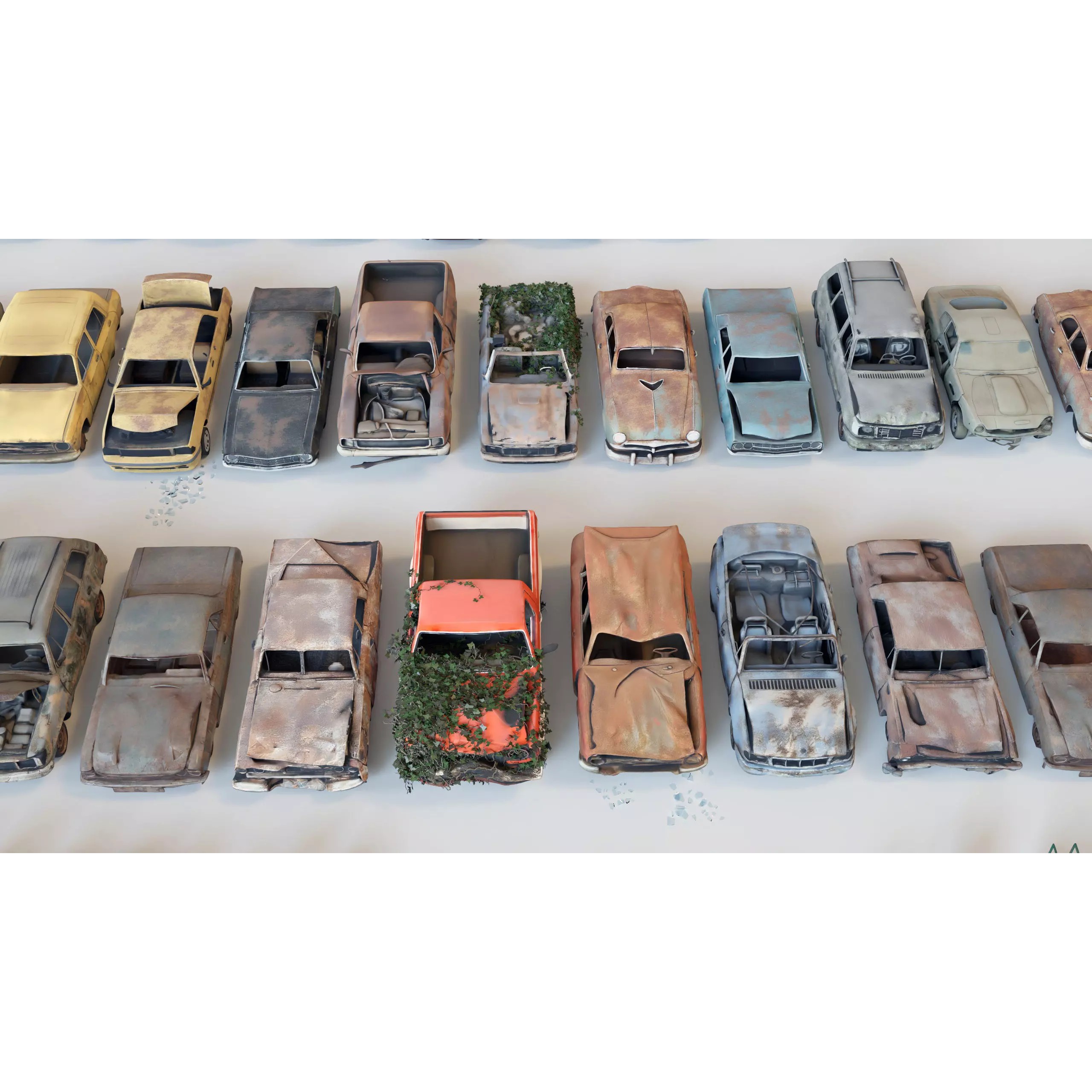 Old Abandoned Rusty Vehicles - Low-Poly Game-Ready 3D Model - View 14
