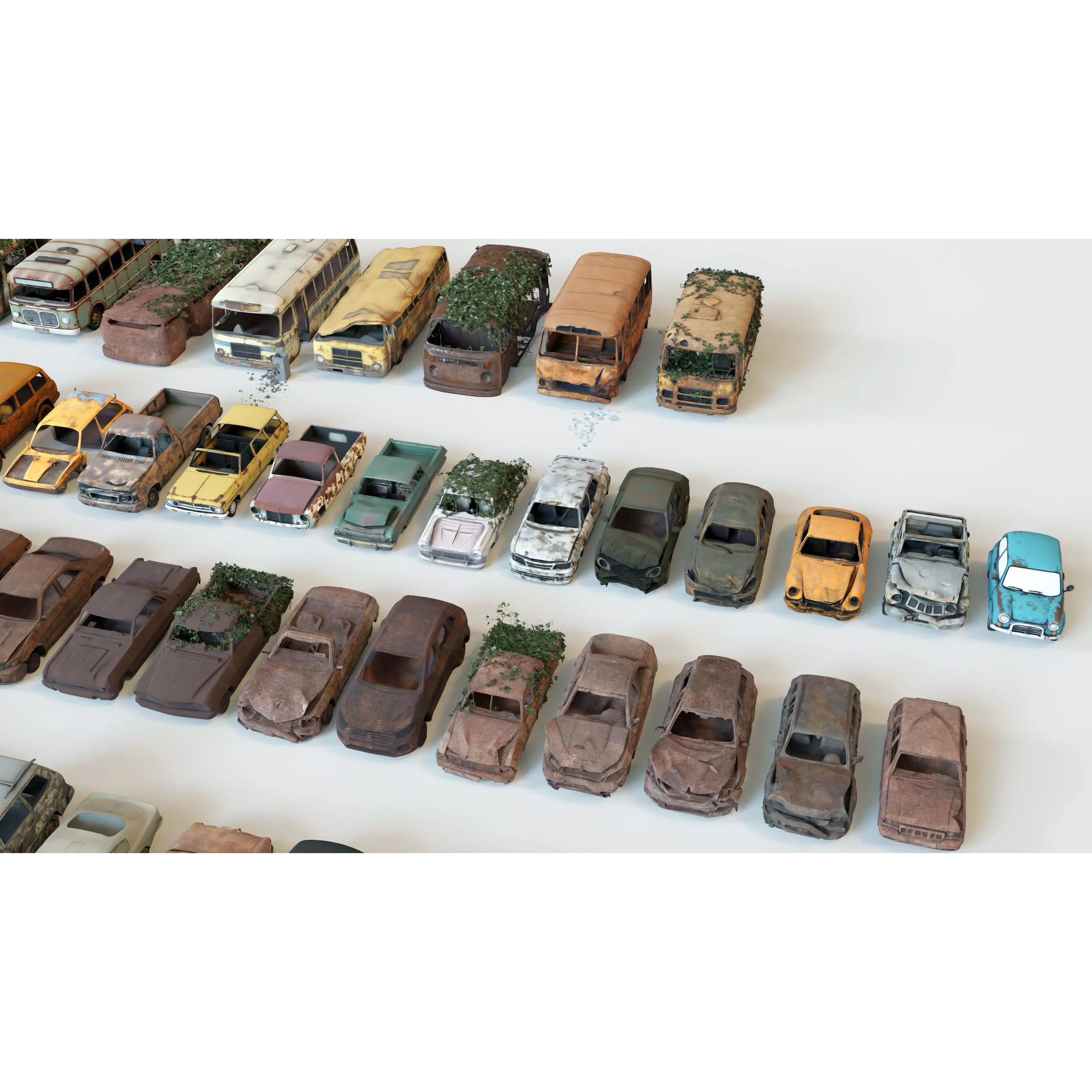 Old Abandoned Rusty Vehicles - Low-Poly Game-Ready 3D Model - View 15