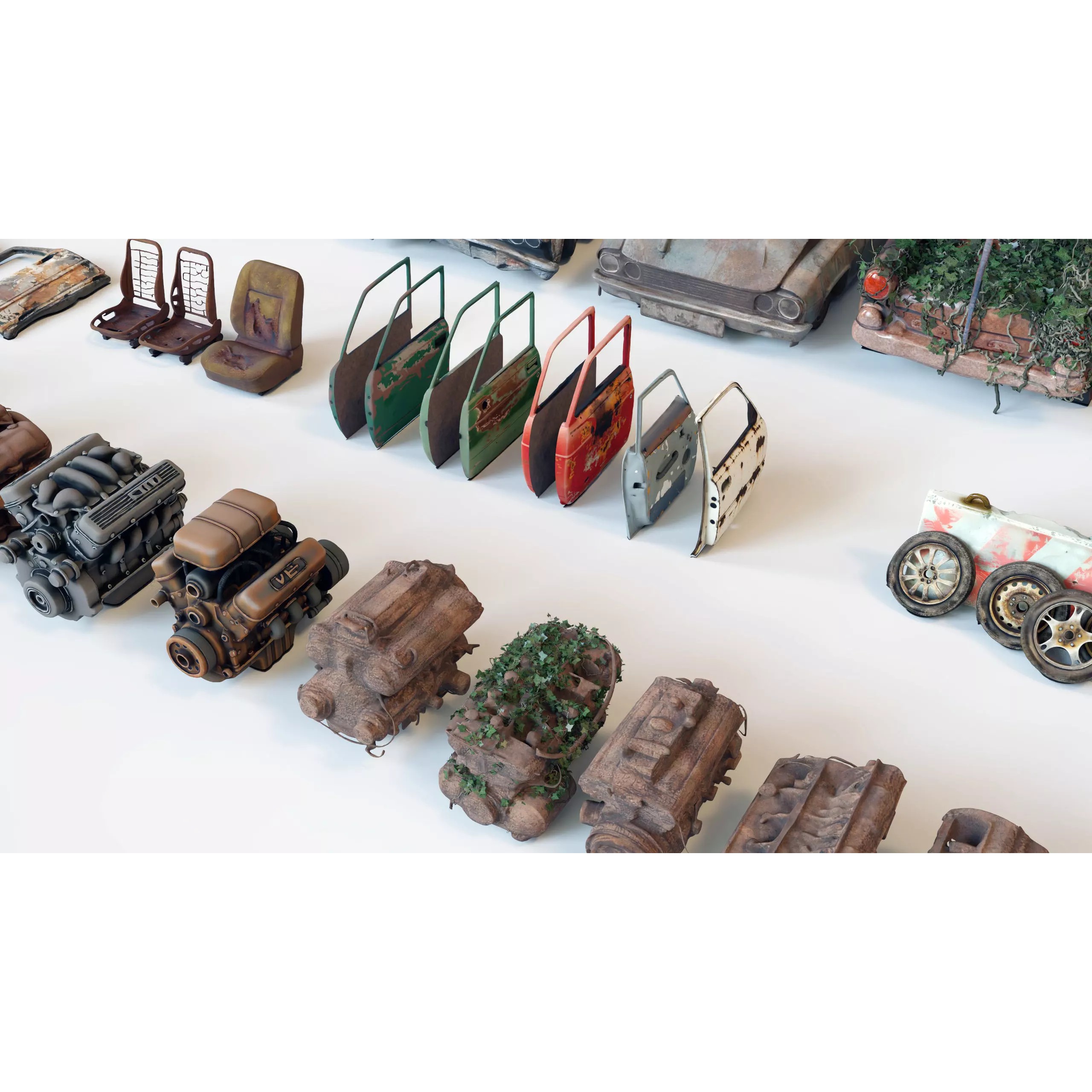 Old Abandoned Rusty Vehicles - Low-Poly Game-Ready 3D Model - View 16
