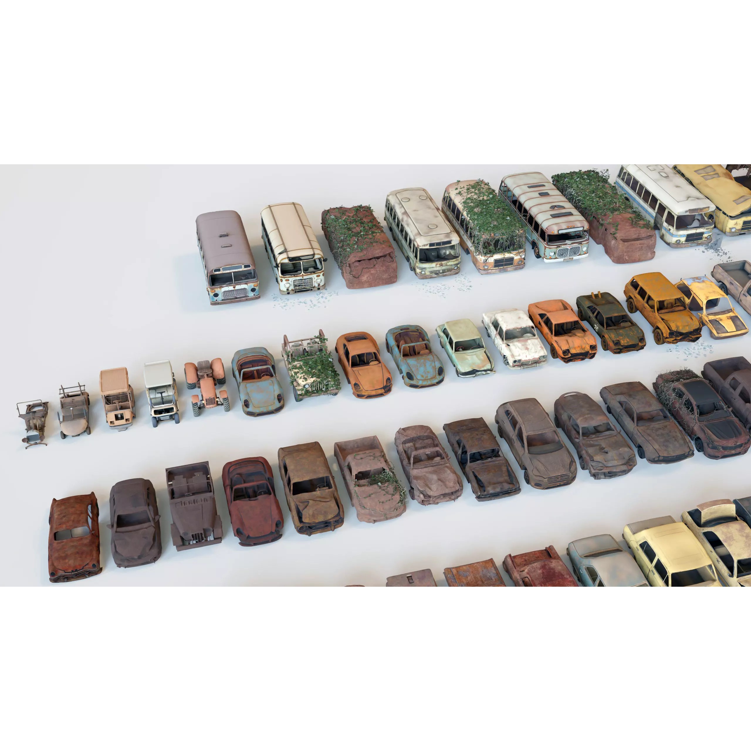 Old Abandoned Rusty Vehicles - Low-Poly Game-Ready 3D Model - View 17